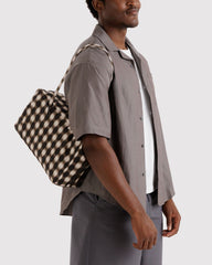 Medium Nylon Bowler Bag Blurred Gingham Brown BAGS