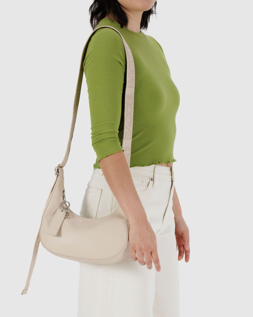 Small Recycled Leather Crescent Bag Stone BAGS