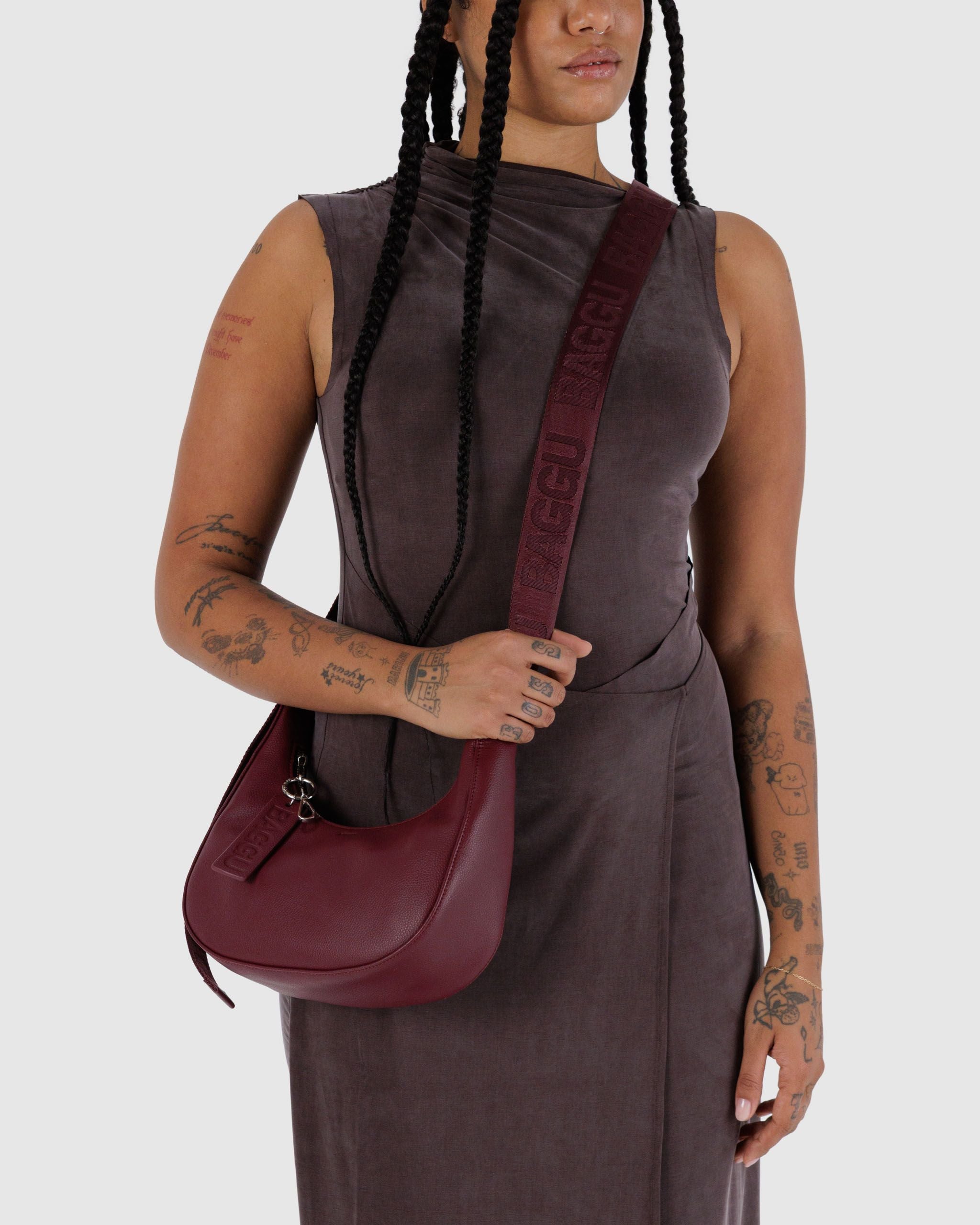 Small Recycled Leather Crescent Bag Mahogany BAGS
