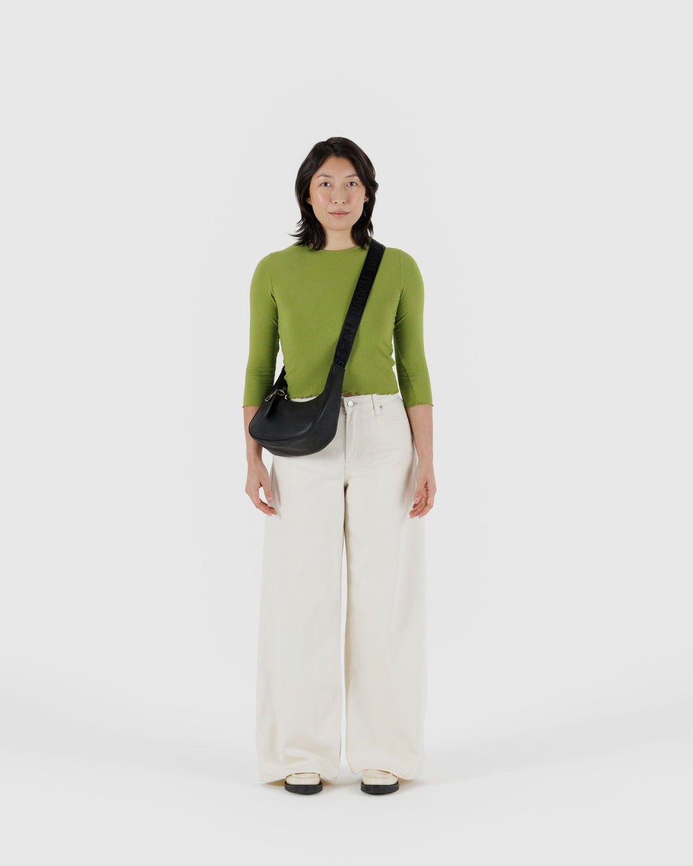 Small Recycled Leather Crescent Bag Black BAGS