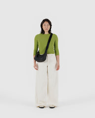 Small Recycled Leather Crescent Bag Black BAGS