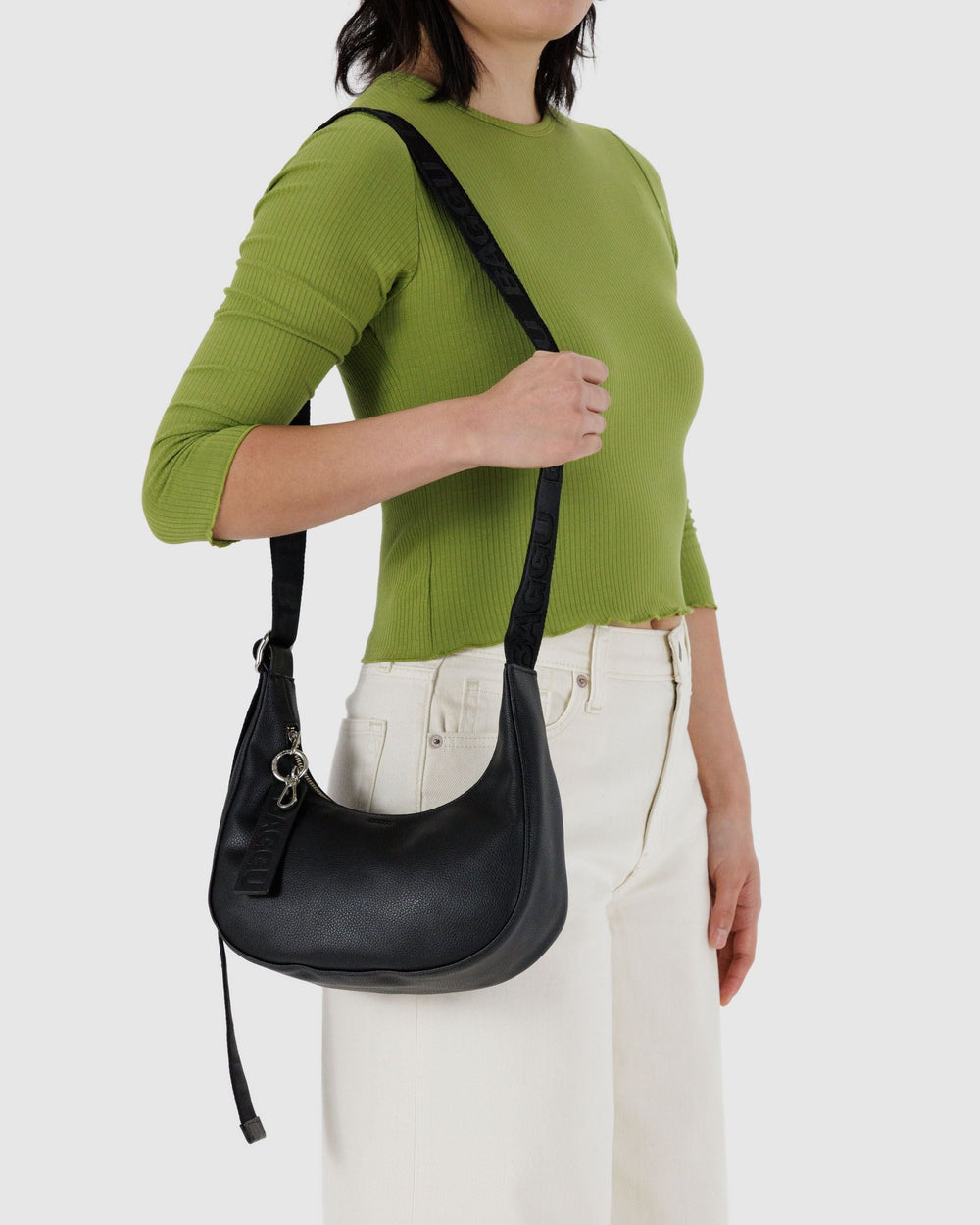 Small Recycled Leather Crescent Bag Black BAGS