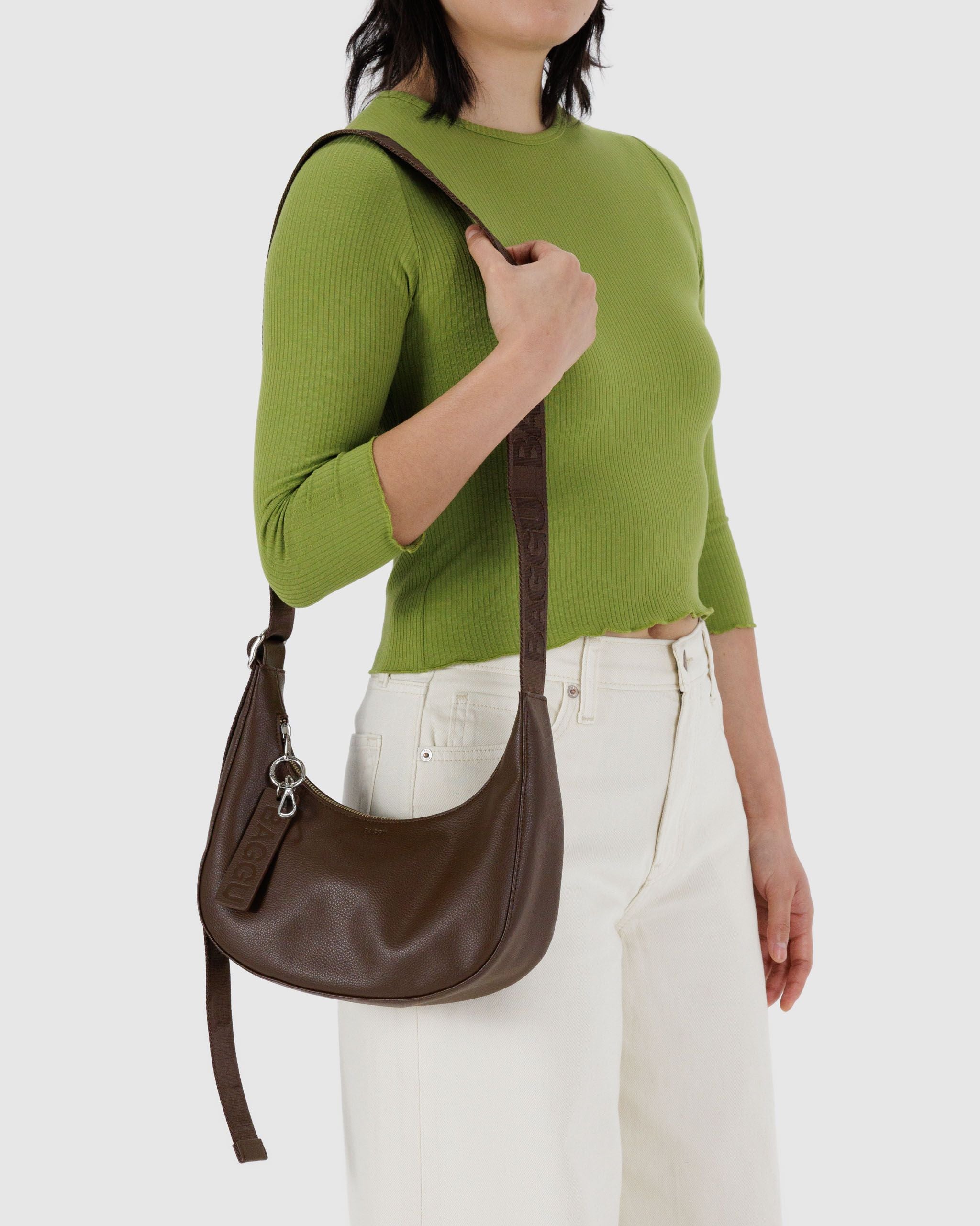 Small Recycled Leather Crescent Bag Brown BAGS