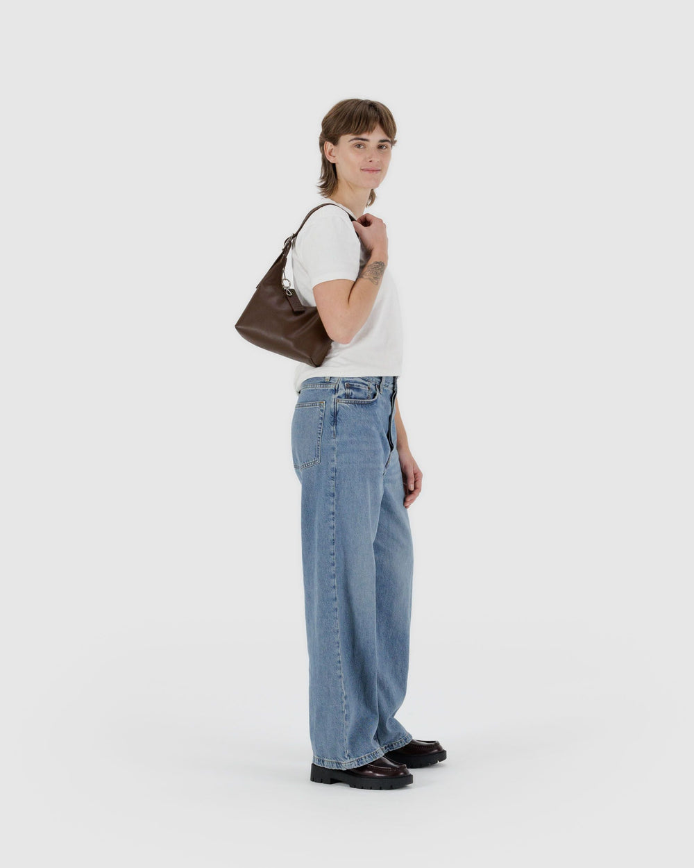 Mini Recycled Leather Shoulder Bag Brown BAGS