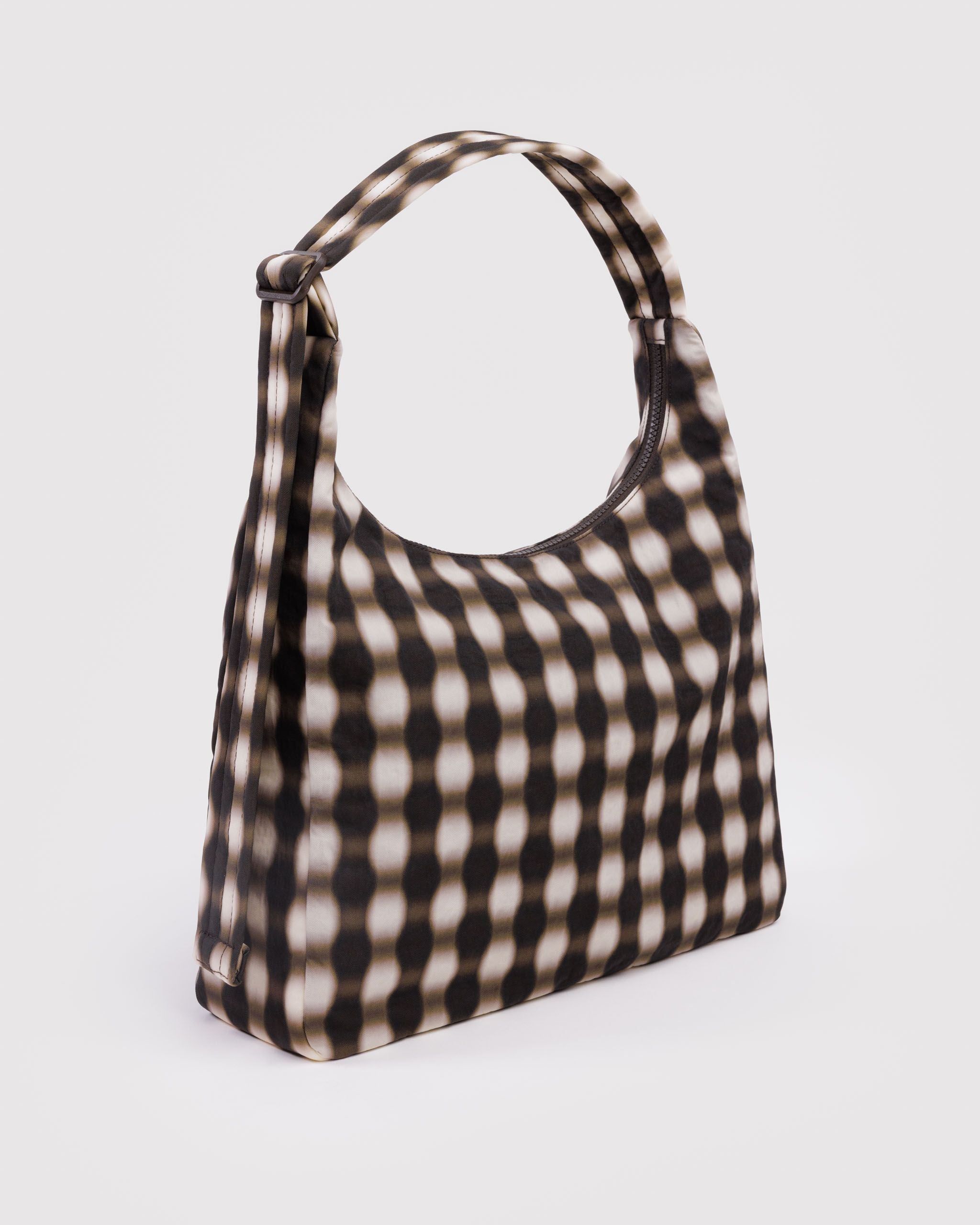 Nylon Shoulder Bag Blurred Gingham Brown BAGS