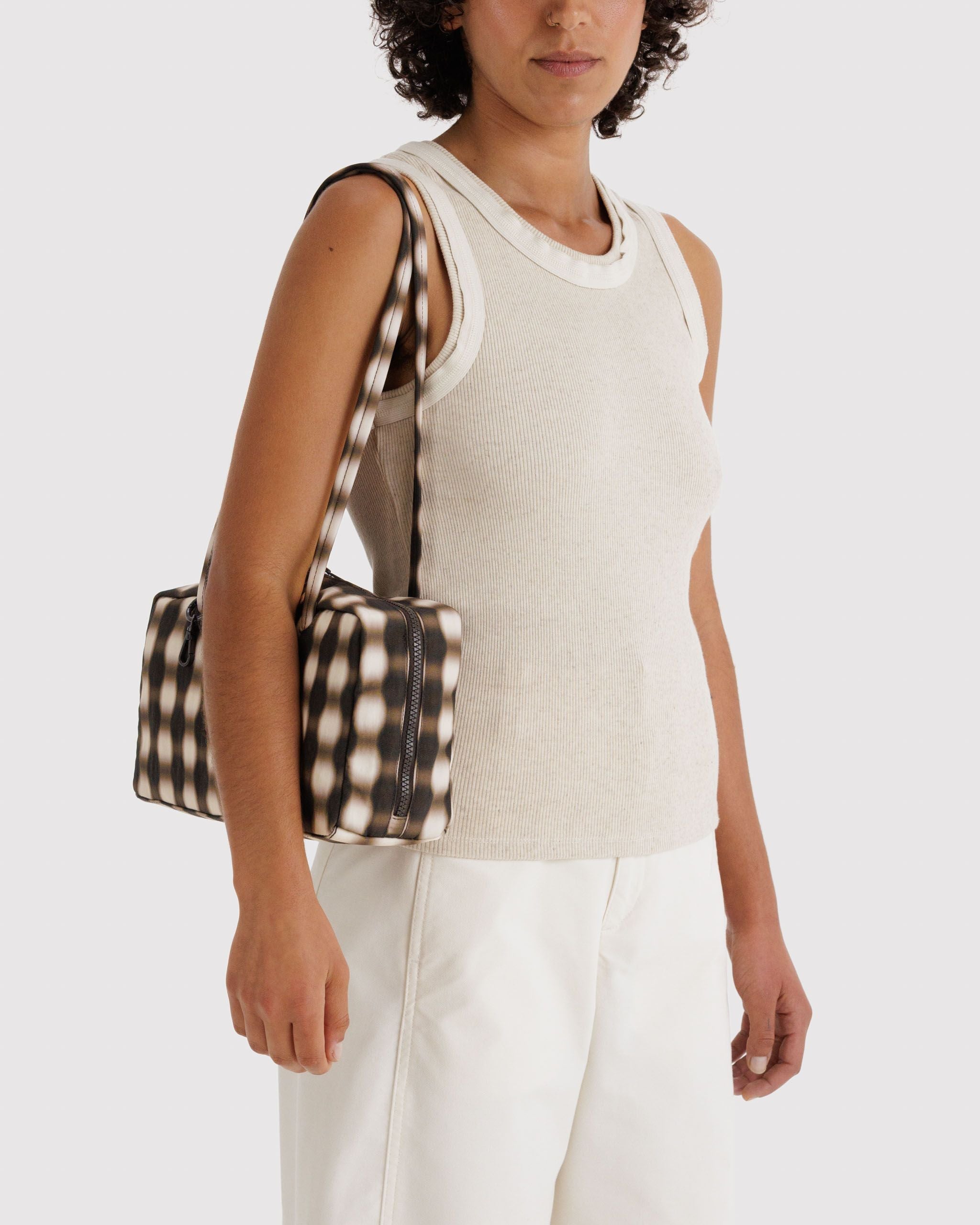 Nylon Bowler Bag Blurred Gingham Brown BAGS