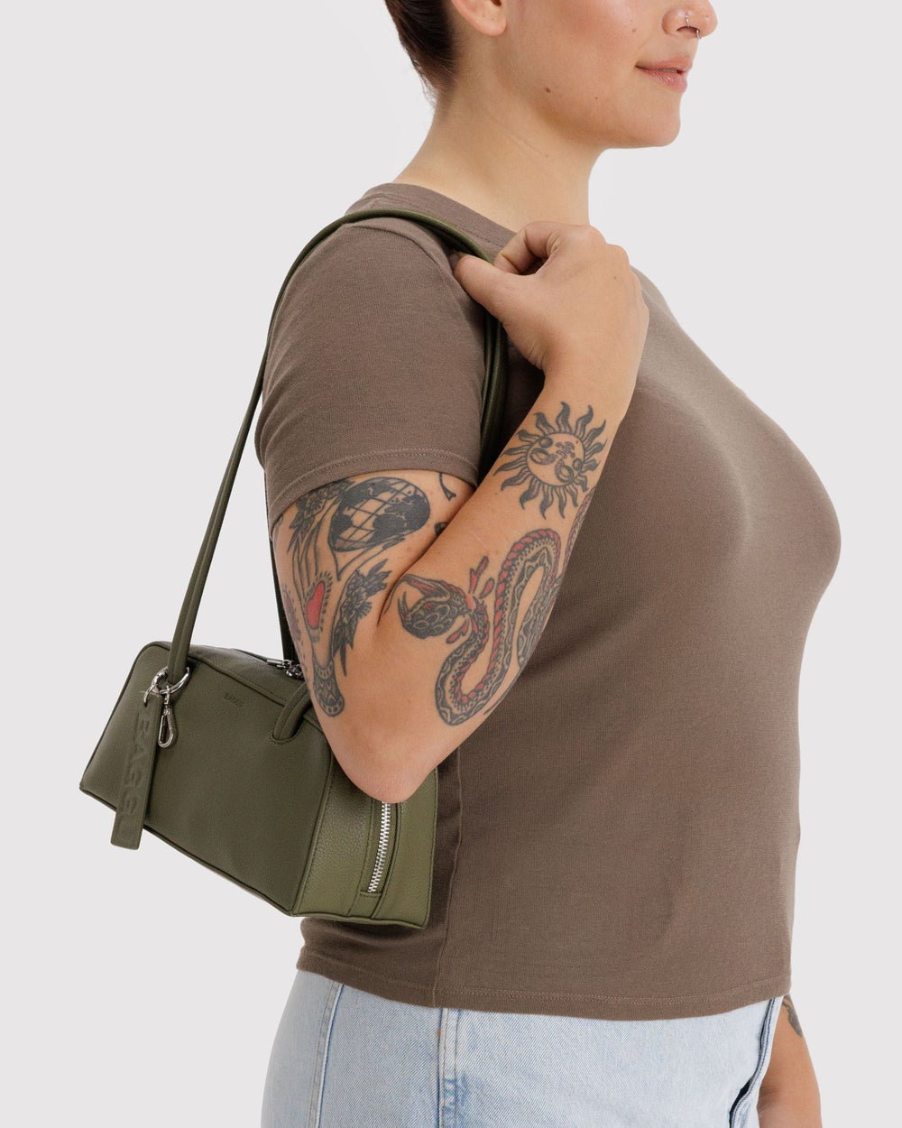 Small Recycled Leather Bowler Bag Loden BAGS