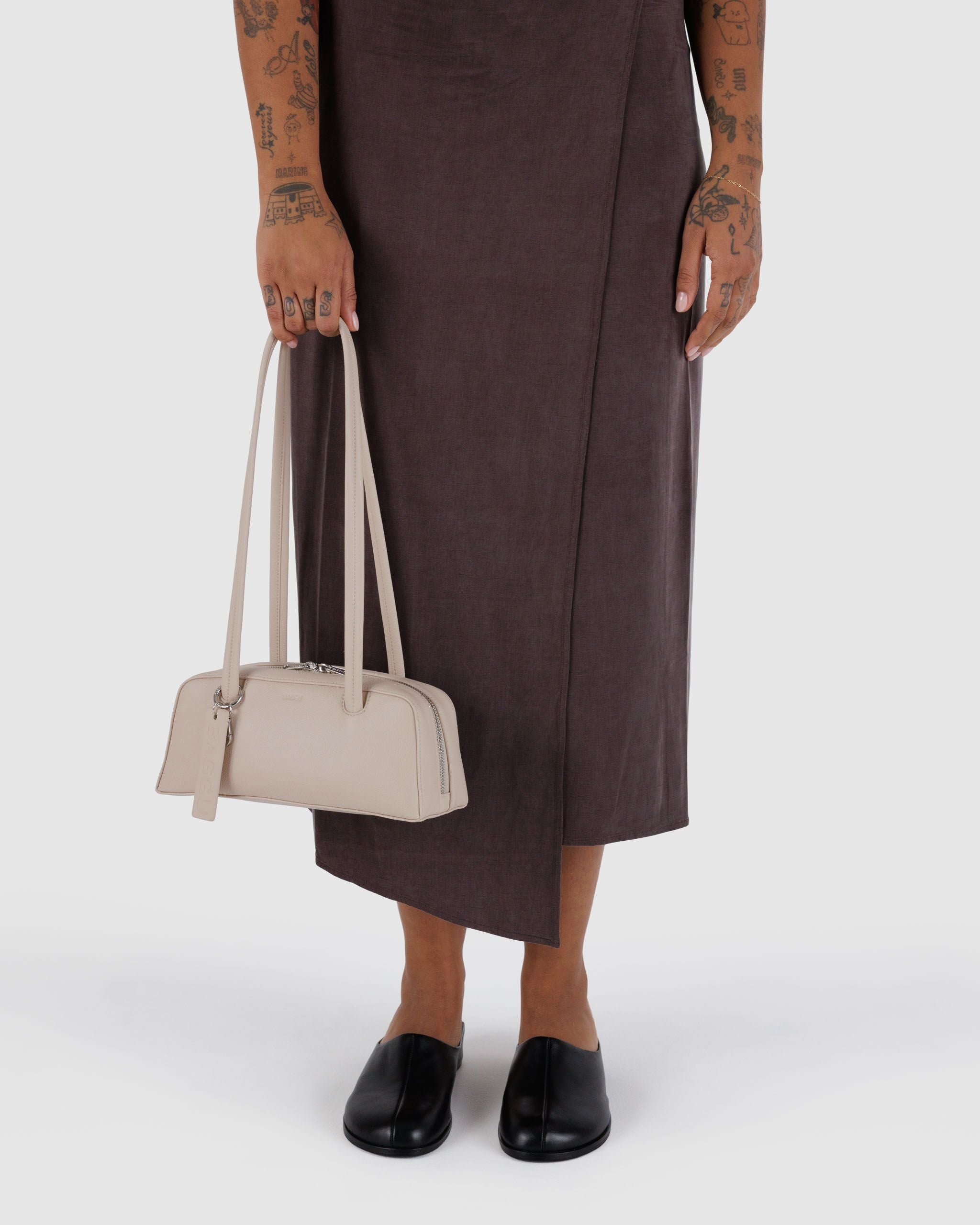 Small Recycled Leather Bowler Bag Stone BAGS
