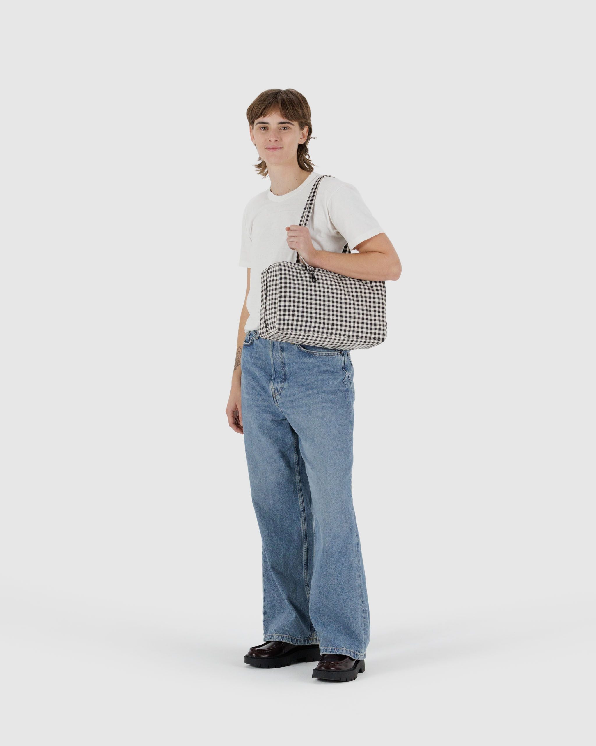 Medium Nylon Bowler Bag Black & White Gingham BAGS