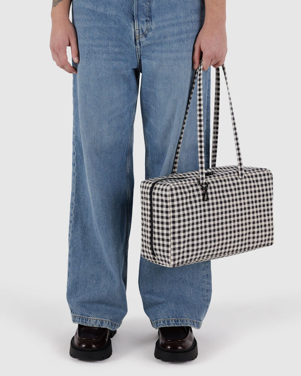 Medium Nylon Bowler Bag Black & White Gingham BAGS