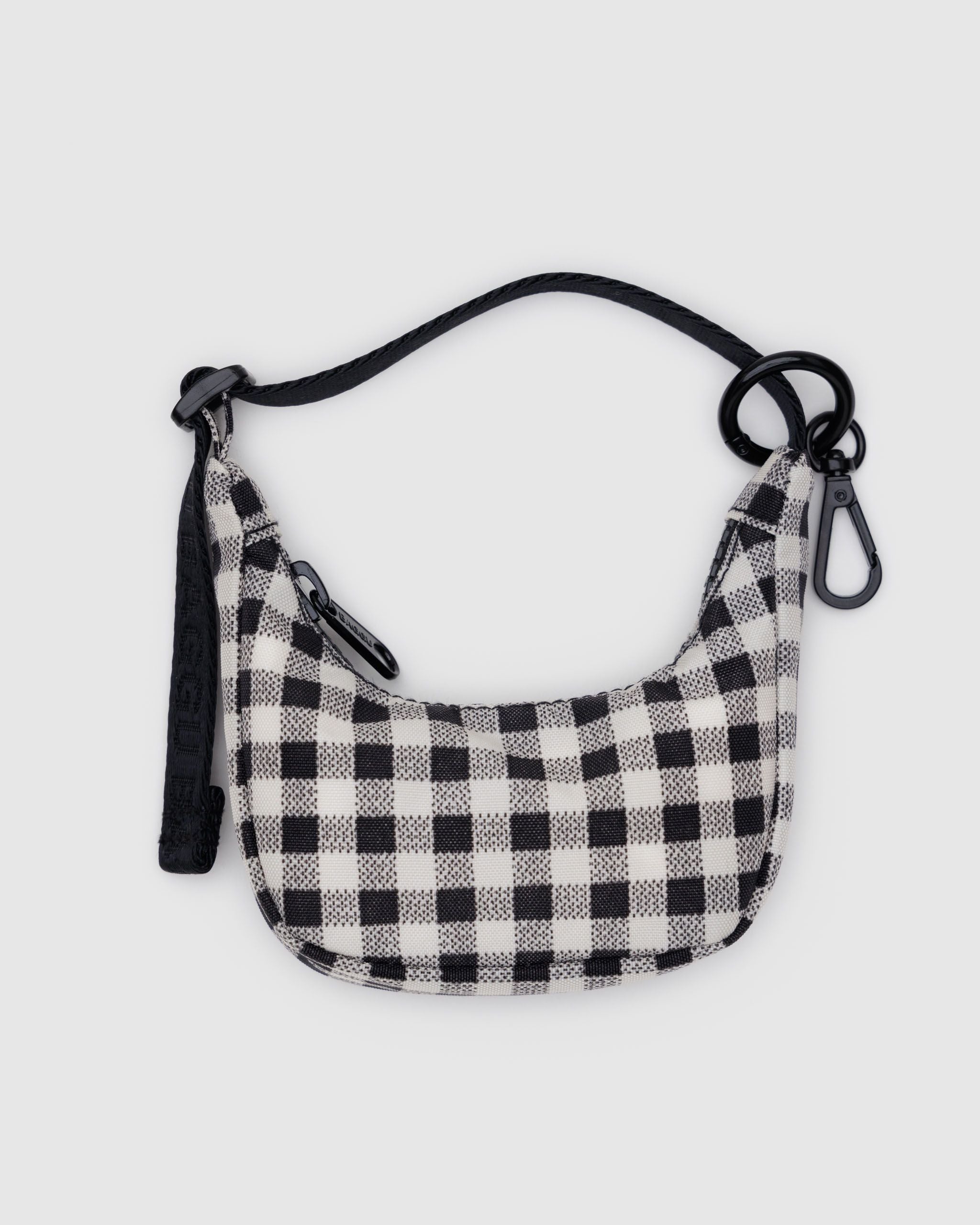 Crescent Bag Charm Black & White Gingham