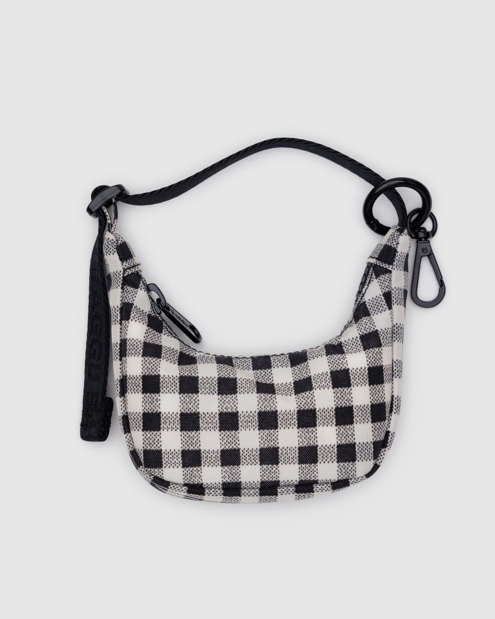 Crescent Bag Charm Black & White Gingham