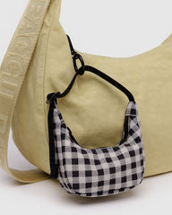 Crescent Bag Charm Black & White Gingham
